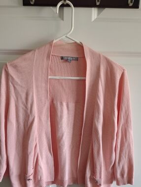 NY Collection Light Pink Open-Front Ribbed-Back Cardigan